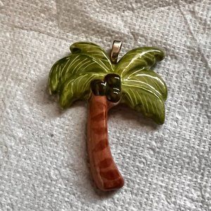 Hand Made Ceramic Coconut Tree Bahamas Signed Pendant